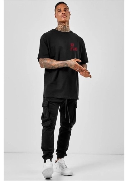 Unisex Bisiklet Yaka Oversize Baskılı T-Shirt - Siyah fiyatları