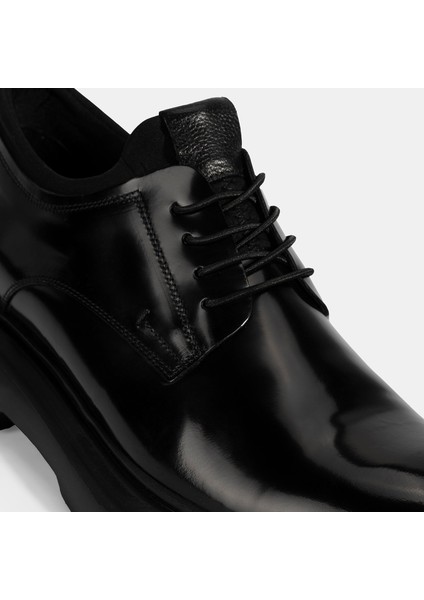 Erkek Siyah Bağcıklı Rugan Deri Günlük Ayakkabı