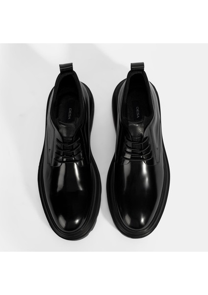 Erkek Siyah Bağcıklı Rugan Deri Günlük Ayakkabı