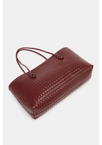 Bordo Kadın Örgü Desenli Pu Deri El ve Omuz Çantası – Zarif Geniş Form fiyatları