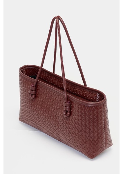 Bordo Kadın Örgü Desenli Pu Deri El ve Omuz Çantası – Zarif Geniş Form modelleri