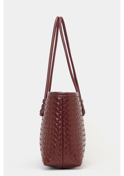 Bordo Kadın Örgü Desenli Pu Deri El ve Omuz Çantası – Zarif Geniş Form indirimleri