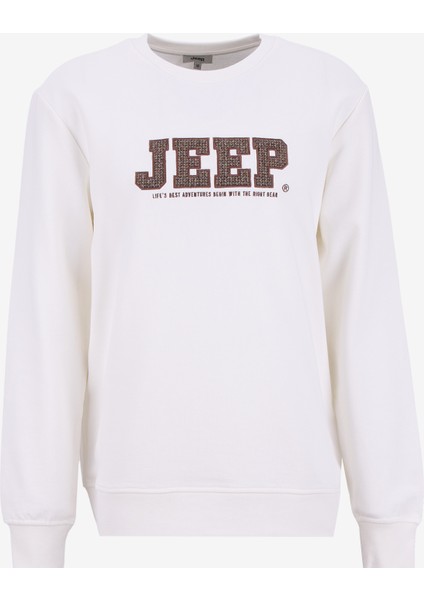 Bisiklet Yaka Nakışlı Ekru Erkek Sweatshırt J5WM-SWT7571