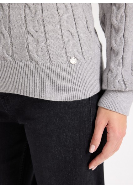 V Yaka Basic Saç Örgü Desenli Gri Melanj Kazak Kadın J5WL-KZK7129 fırsatları