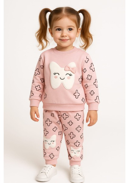 Kabartma Diş Desenli Kız Çocuk Takım