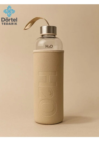 H2O Deri Kılıflı Pipetli Cam Matara 500 ml