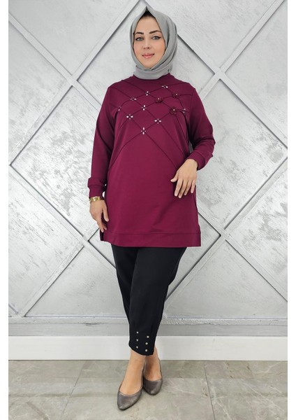Kadın Dikme ve Taş Detaylı Tesettür Tunik modelleri