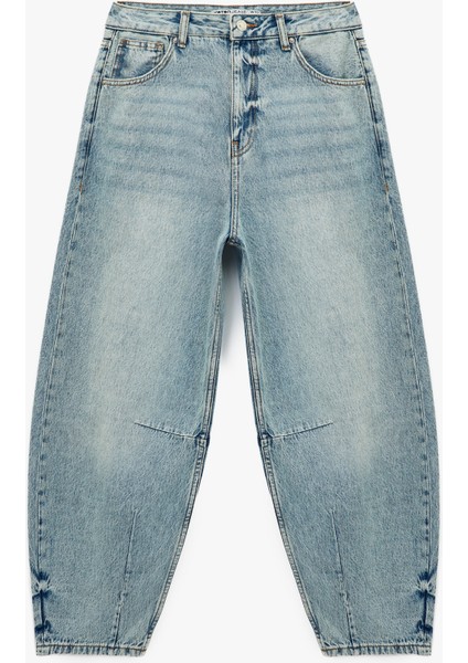 Pamuklu Rahat Kalıp Düğmeli Cepli Balon Jean Pantolon - Balloon Fit Jeans fırsatları