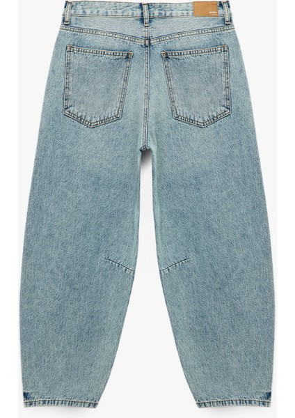 Pamuklu Rahat Kalıp Düğmeli Cepli Balon Jean Pantolon - Balloon Fit Jeans indirimleri