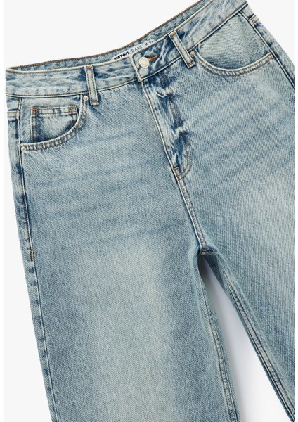 Pamuklu Rahat Kalıp Düğmeli Cepli Balon Jean Pantolon - Balloon Fit Jeans