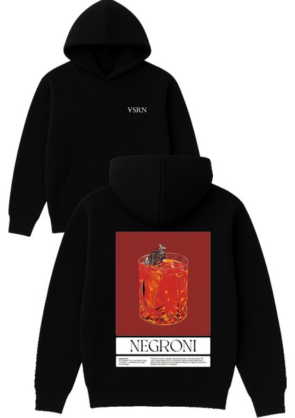 Negroni Çetele Tasarım Baskılı Oversize Siyah Kapüşonlu Sweatshirt