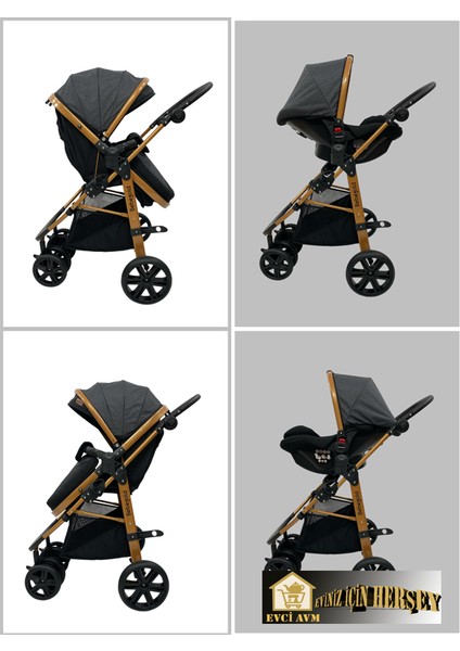 Evci Kahverengi Salıncaklı Travel Bebek Arabası Seti