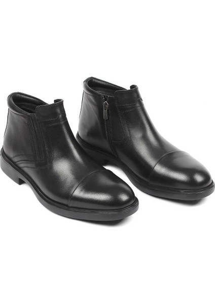 Erkek Siyah Fermuarlı Klasik Deri Bot
