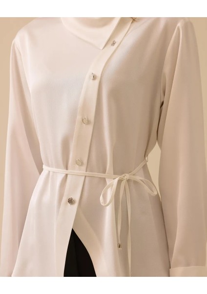 10002521510009 Çapraz Düğmeli Kolu Katlanabilir Şık Tunik fiyatları