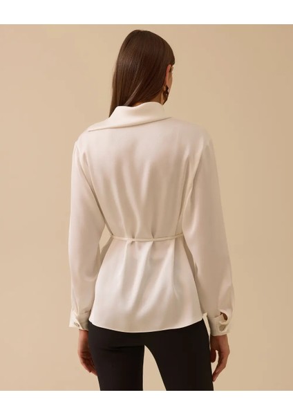 10002521510009 Çapraz Düğmeli Kolu Katlanabilir Şık Tunik modelleri