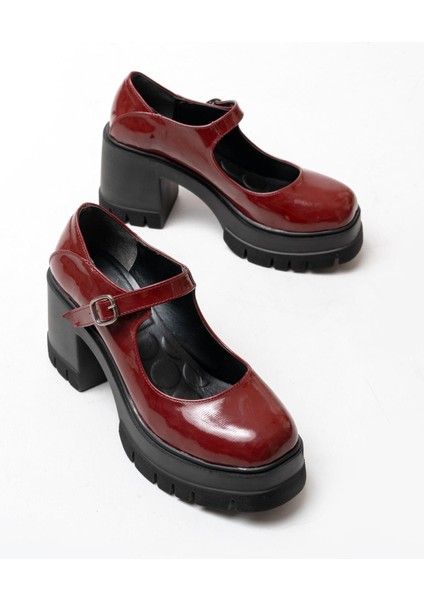 Kadın Tek Baletli Loafer Model Topuklu Ayakkabı Bordo Rugan fırsatları