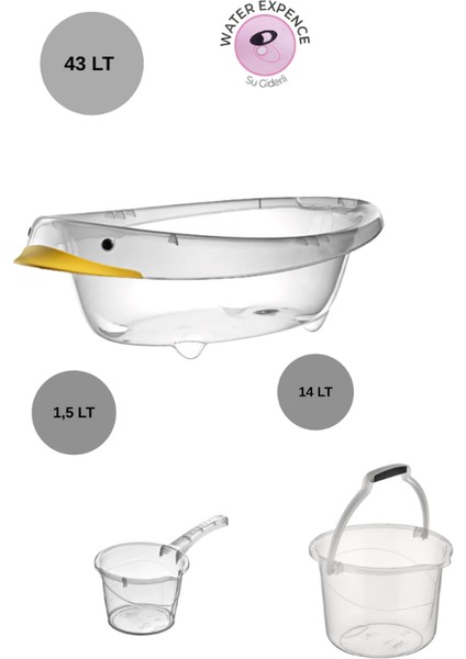 Bebek Banyo Seti Ördek Modelli Şeffaf Küvet Kova Maşrapa Seti Şeffaf Renk