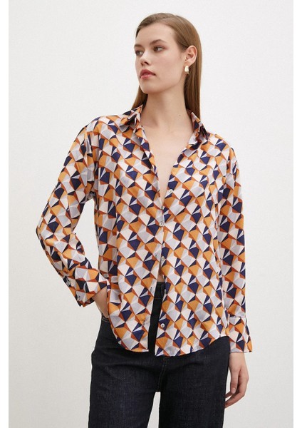 Kadın Uzun Kol Desenli Renkli Pamuk Saten Premium Kalite Spor Şık Gömlek fiyatları