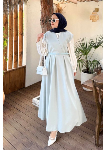 Pile Detaylı Kemerli Jile Su Yeşili