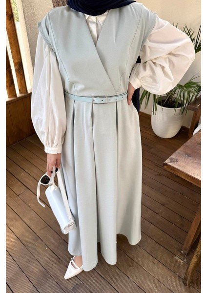 Pile Detaylı Kemerli Jile Su Yeşili modelleri