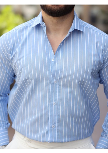 Çizgili Dik Yakalı Old Money Gömlek