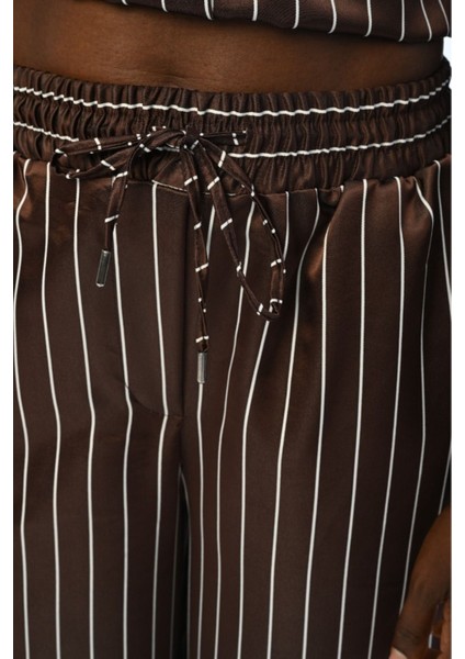 Kadın Beli Lastikli Bol Paça Çizgili Pantolon fiyatları