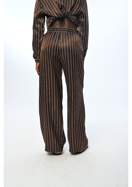 Kadın Beli Lastikli Bol Paça Çizgili Pantolon fırsatları