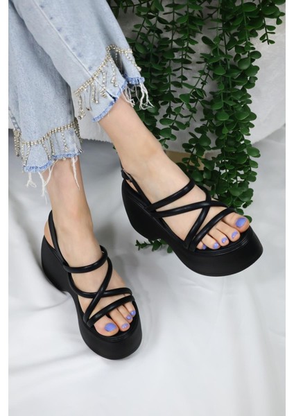 Kadın Paris Kalın Taban 9 cm Ortopedik Sandalet Siyah fiyatları