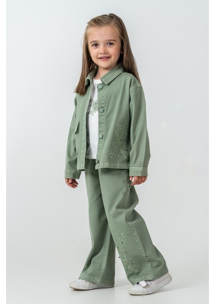 Incili Çiçek Nakışlı Kız Çocuk 3\'lü Takım - 26K 6367 fiyatları