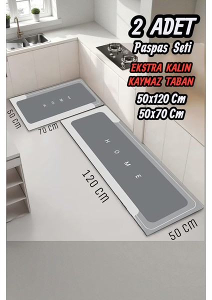 2 Adet Su Emici Kaymaz Taban Banyo & Mutfak Paspası Seti Mutfak Tezgah Önü Paspas 50X120 cm 50X70CM