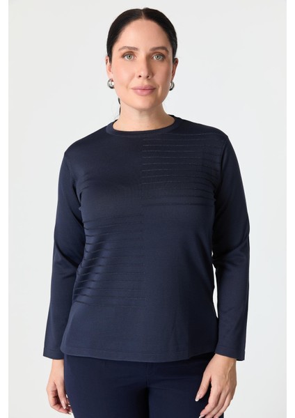 Büyük Beden Kendinden Desenli Triko Kazak-Lacı