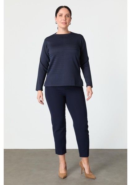 Büyük Beden Kendinden Desenli Triko Kazak-Lacı fiyatları