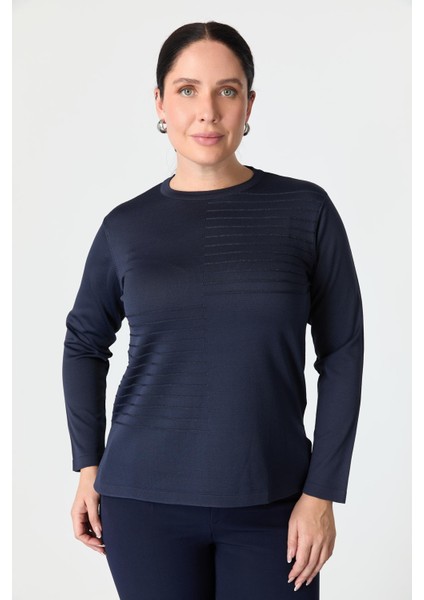 Büyük Beden Kendinden Desenli Triko Kazak-Lacı modelleri