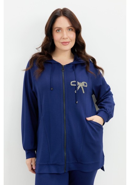 Büyük Beden Taş Baskı Sweatshirt-Lacı