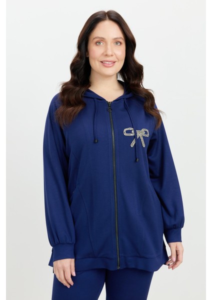 Büyük Beden Taş Baskı Sweatshirt-Lacı