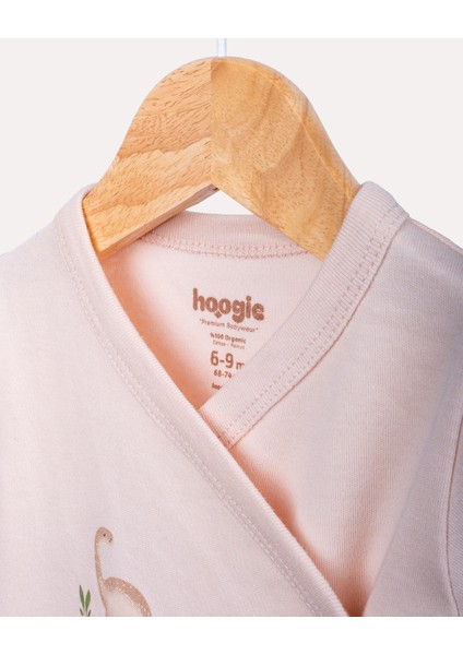 %100 Organik Pamuk Gots Sertifikalı Kruvaze Dinozor Desenli Bebek & Yenidoğan Body - Pudra indirimleri