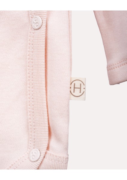 %100 Organik Pamuk Gots Sertifikalı Kruvaze Dinozor Desenli Bebek & Yenidoğan Body - Pudra