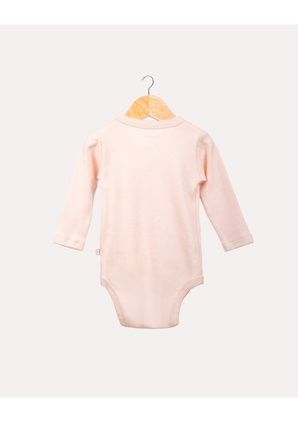 %100 Organik Pamuk Gots Sertifikalı Kruvaze Dinozor Desenli Bebek & Yenidoğan Body - Pudra