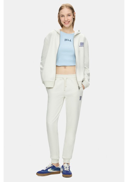 Maraıs Kemik Rengi Daralan Kesim Paçası Lastikli Baskılı Standard Fit Kadın Eşofman Alt