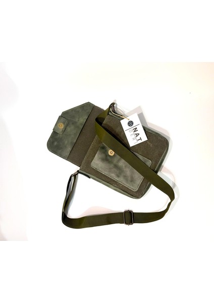 Natderi Hakiki Deri ve Kanvas Omuz Çantası | 20X21 cm | Ayarlanabilir Askılı, Ön Cepli Unisex Günlük Çanta