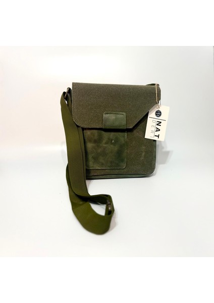 Natderi Hakiki Deri ve Kanvas Omuz Çantası | 20X21 cm | Ayarlanabilir Askılı, Ön Cepli Unisex Günlük Çanta fiyatları