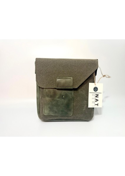Natderi Hakiki Deri ve Kanvas Omuz Çantası | 20X21 cm | Ayarlanabilir Askılı, Ön Cepli Unisex Günlük Çanta modelleri