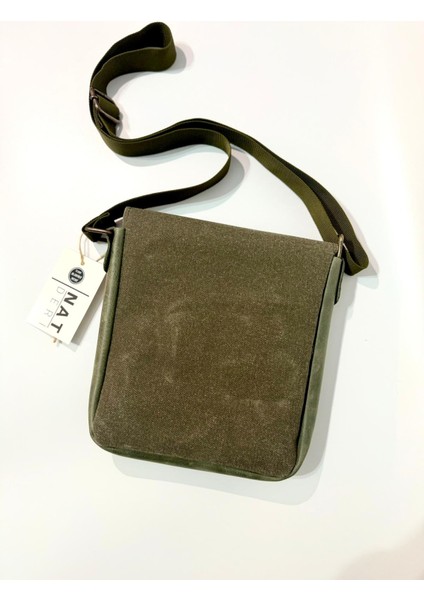 Natderi Hakiki Deri ve Kanvas Omuz Çantası | 20X21 cm | Ayarlanabilir Askılı, Ön Cepli Unisex Günlük Çanta indirimleri