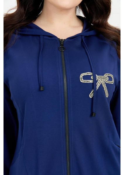 Büyük Beden Taş Baskı Sweatshirt-Lacı