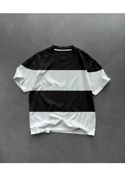 Unisex Bisiklet Yaka Parçalı T-Shirt - Siyah fiyatları