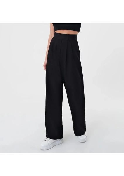 Kadın Beli Cırt Kapamalı Likralı Bol Paça Kışlık Şık Palazzo Pantolon