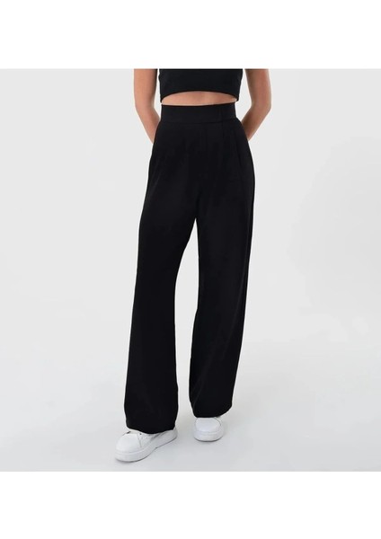 Kadın Beli Cırt Kapamalı Likralı Bol Paça Kışlık Şık Palazzo Pantolon