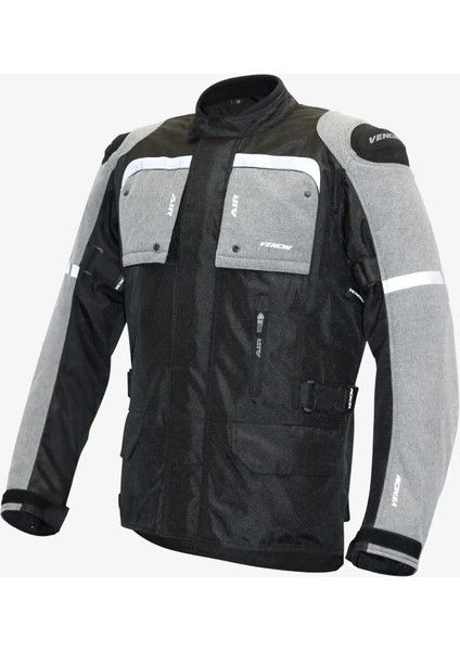 Motosiklet Montu Long Siyah-Gri Discovery Mont 4 Mevsim Uzun Motorcu Mont