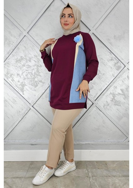 Kadın Kombinli Tül Çiçek Detaylı Tesettür Tunik