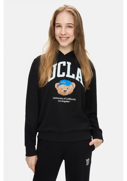 Maıa Siyah Kapüşonlu Baskılı Loose Fit Kadın Sweatshirt